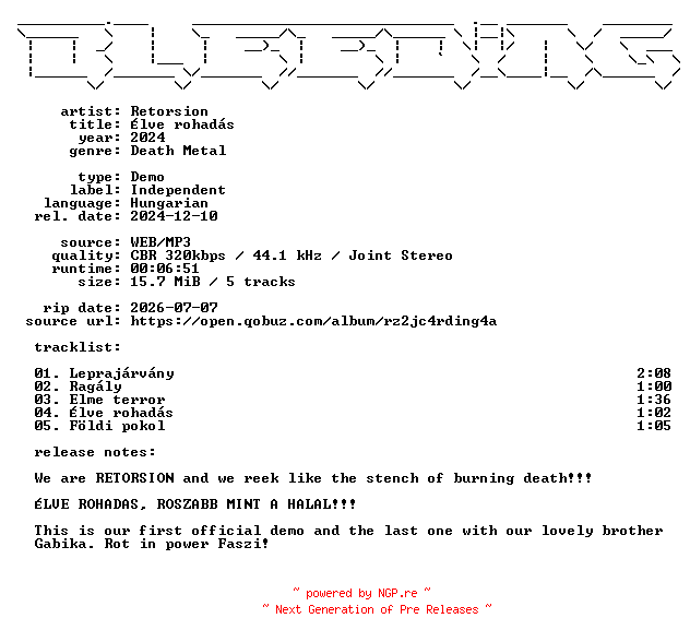 NFO for the release Retorsion-Elve_rohadas-HU-Demo-WEB-2024-BLEEDiNG by BLEEDiNG