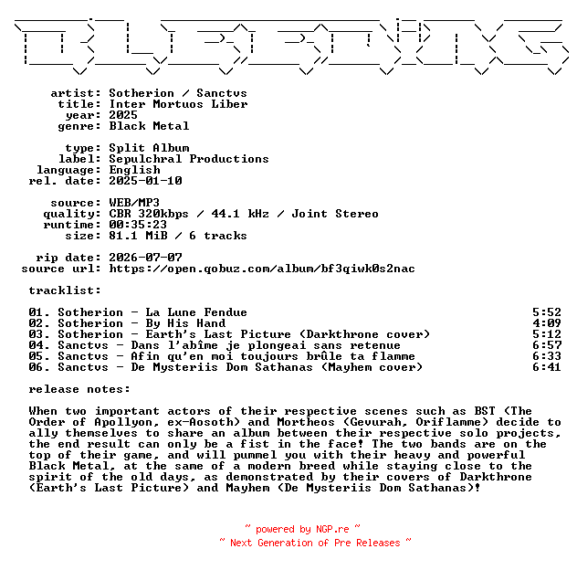 NFO for the release Sotherion-Sanctvs--Inter_Mortuos_Liber-Split-WEB-2025-BLEEDiNG by BLEEDiNG