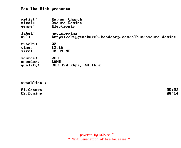 NFO for the release Keygen_Church_-_Oscuro_Domine-WEB-2026-ETR by ETR