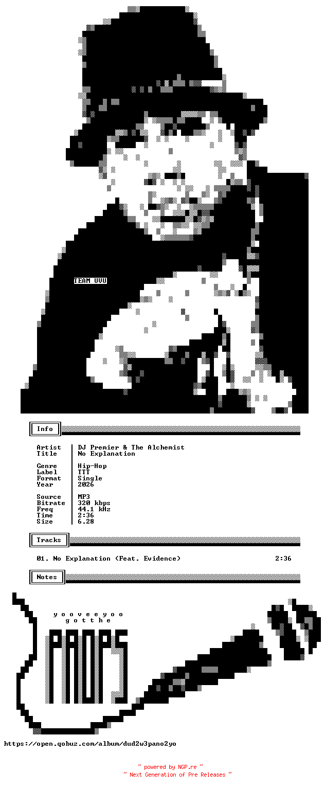 NFO for the release DJ_Premier_and_The_Alchemist-No_Explanation_(Feat_Evidence)-Single-WEB-2026-UVU by UVU