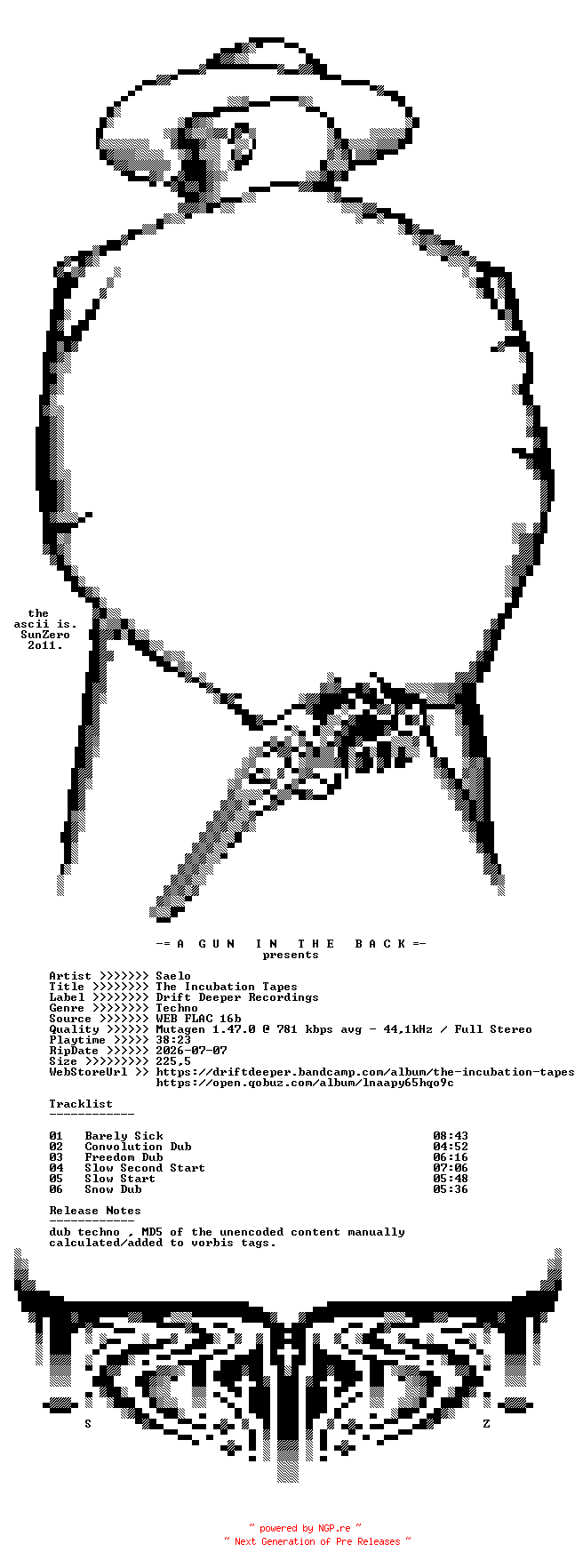 NFO for the release Saelo-The_Incubation_Tapes-(DDR083)-16BIT-WEB-FLAC-2026-AGITB by AGITB
