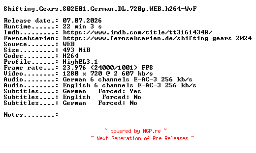 NFO for the release Shifting.Gears.S02E01.German.DL.720p.WEB.h264-WvF by WvF