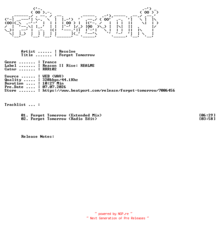 NFO for the release Resolve-Forget_Tomorrow-(RRR102)-WEB-2026-FALCON by FALCON