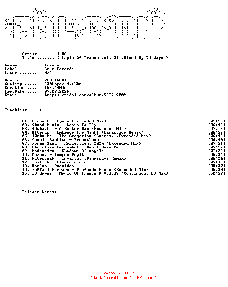 NFO for the release VA-Magic_Of_Trance_Vol._39_Mixed_By_DJ_Wayne-WEB-2026-FALCON by FALCON