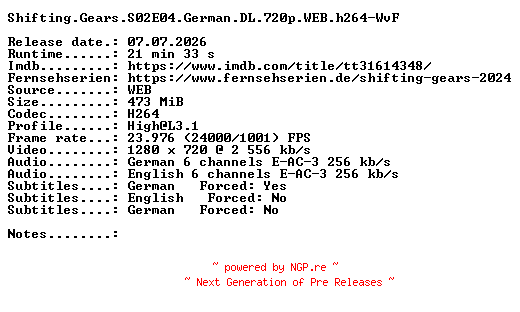 NFO for the release Shifting.Gears.S02E04.German.DL.720p.WEB.h264-WvF by WvF