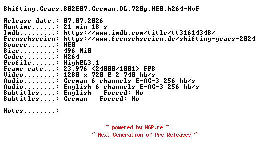 NFO for the release Shifting.Gears.S02E07.German.DL.720p.WEB.h264-WvF by WvF