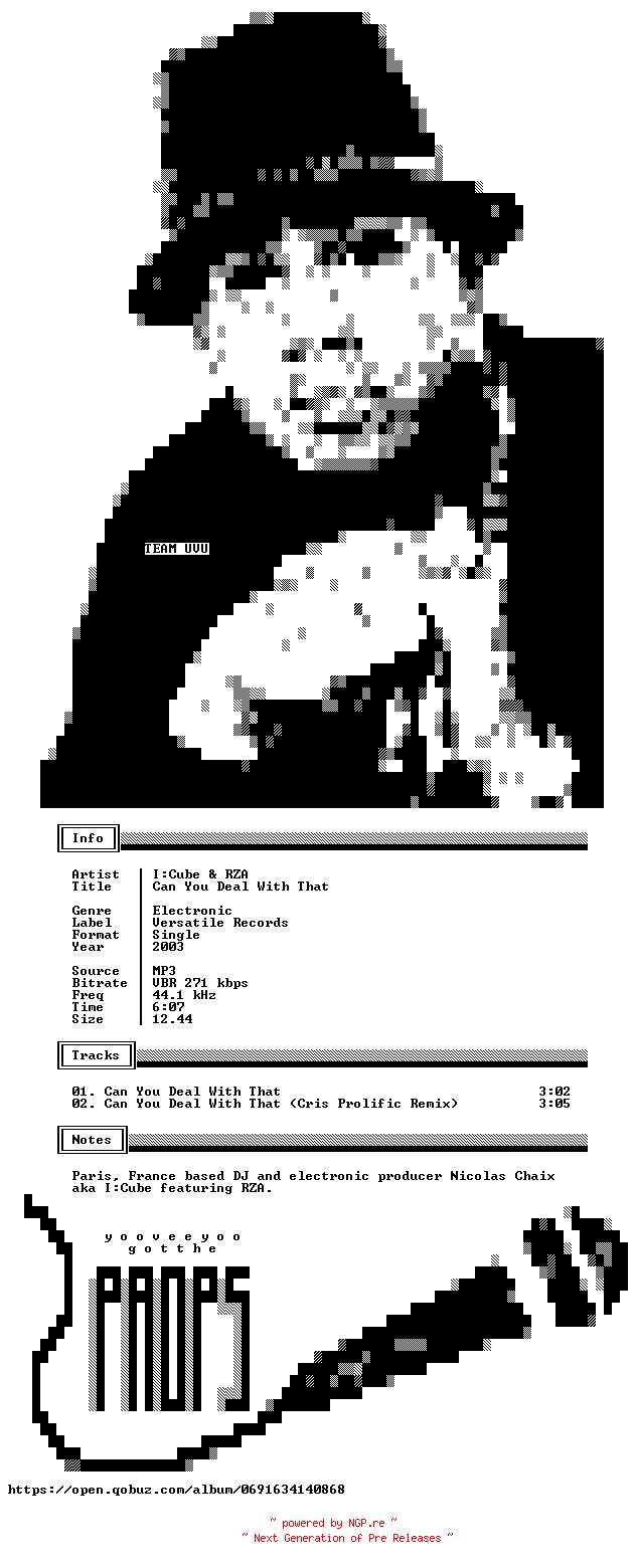 NFO for the release I_Cube_and_RZA-Can_You_Deal_With_That-Single-WEB-2003-UVU_INT by UVU_INT