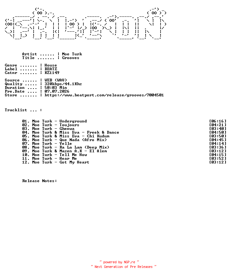 NFO for the release Moe_Turk-Grooves-(KZ1149)-WEB-2026-FALCON by FALCON