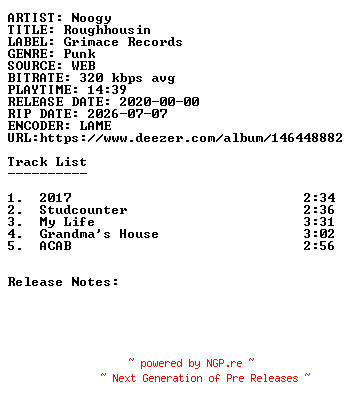 NFO for the release Noogy-Roughhousin-WEB-2020-SDR by SDR