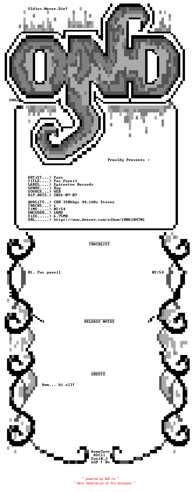 NFO for the release Yurz-Pas_Pareil-SINGLE-WEB-FR-2026-OND by OND