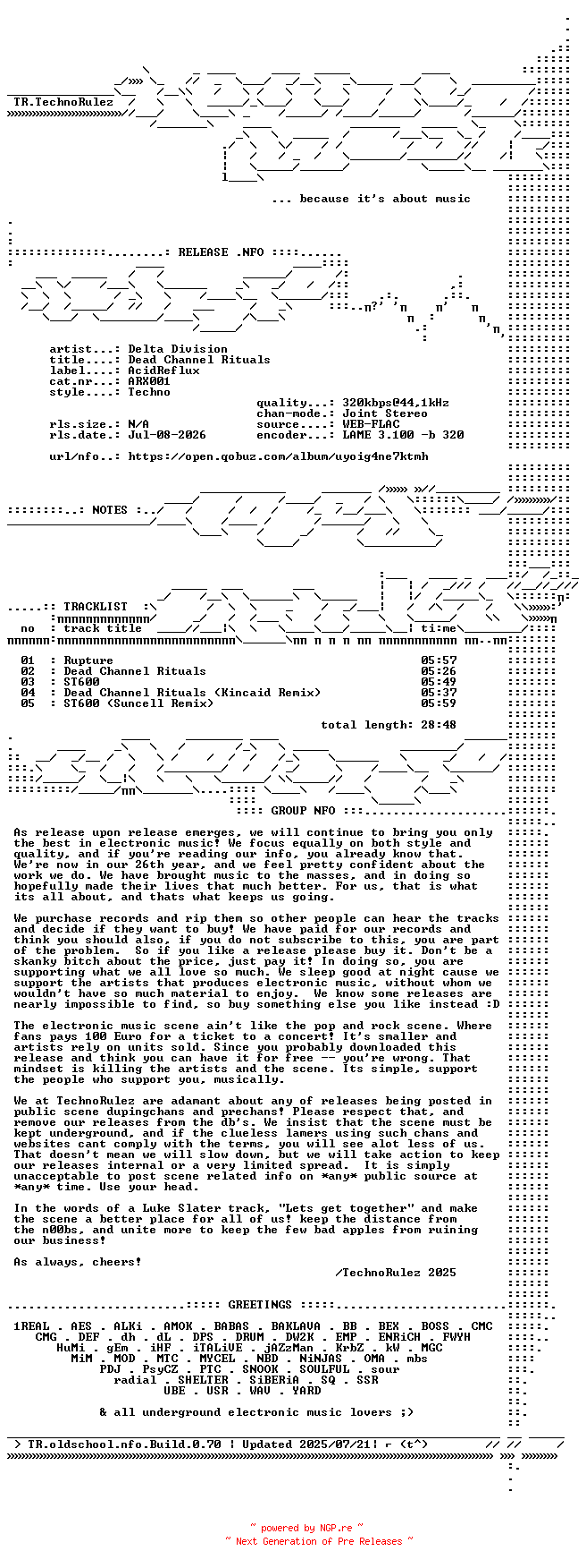 NFO for the release Delta_Division-Dead_Channel_Rituals-(ARX001)-WEB-2026-TR by TR