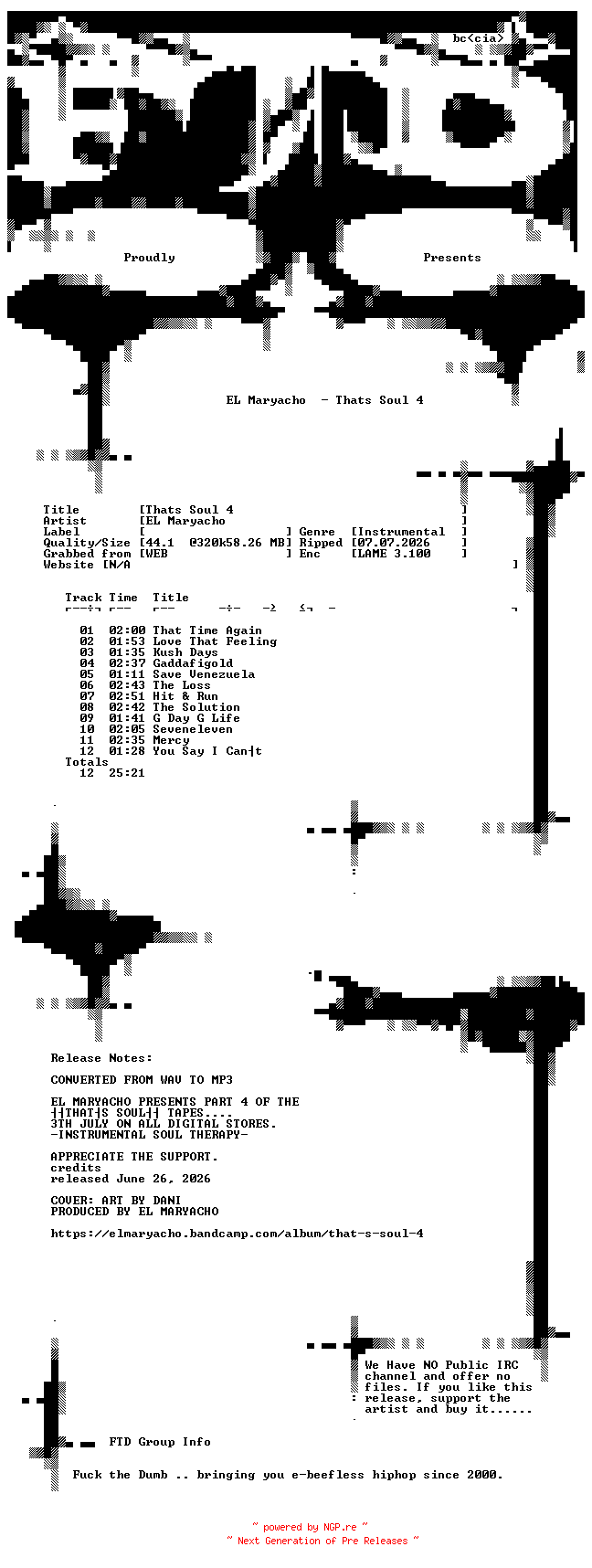 NFO for the release EL_Maryacho-Thats_Soul_4-WEB-2026-FTD by FTD