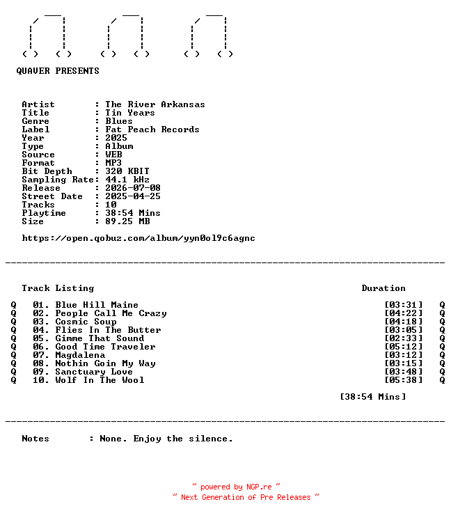 NFO for the release The_River_Arkansas-Tin_Years-WEB-2025-QUAVER by QUAVER