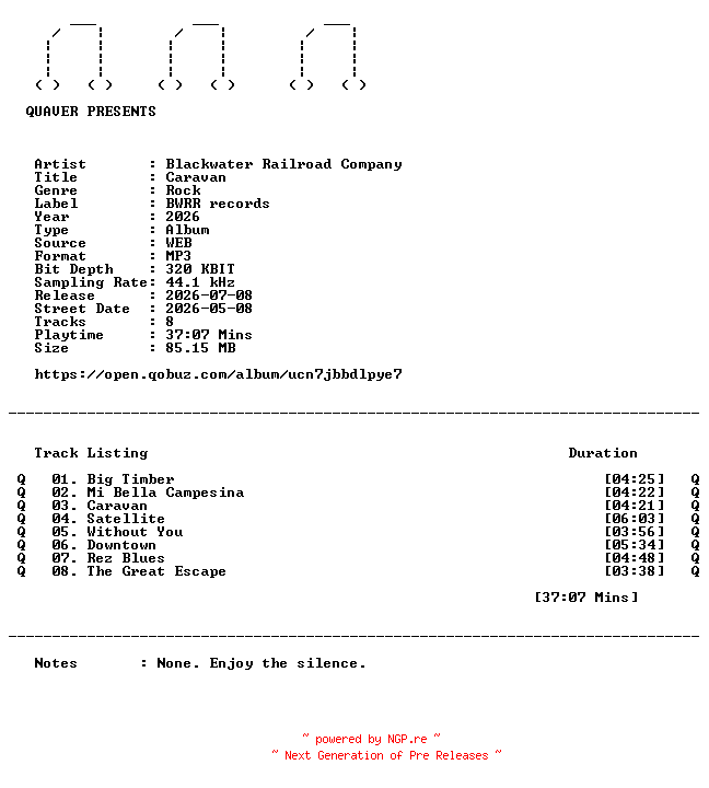 NFO for the release Blackwater_Railroad_Company-Caravan-WEB-2026-QUAVER by QUAVER