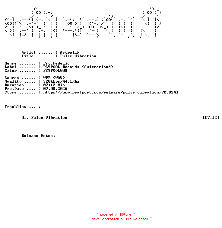 NFO for the release Astralik-Pulse_Vibration-(PSYPOOL008)-SINGLE-WEB-2026-FALCON by FALCON