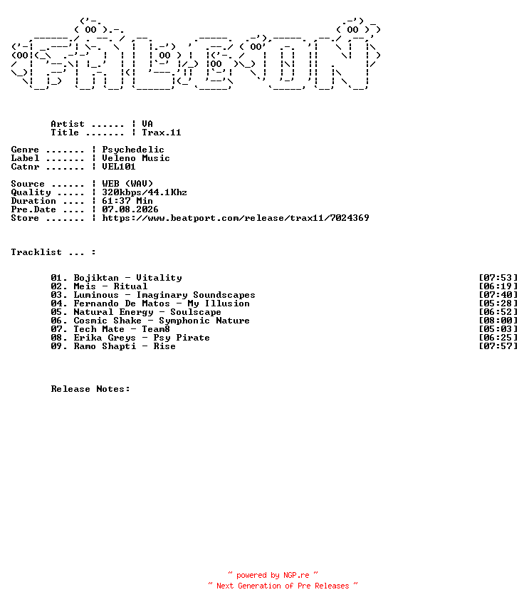 NFO for the release VA-TRAX.11-(VEL101)-WEB-2026-FALCON by FALCON