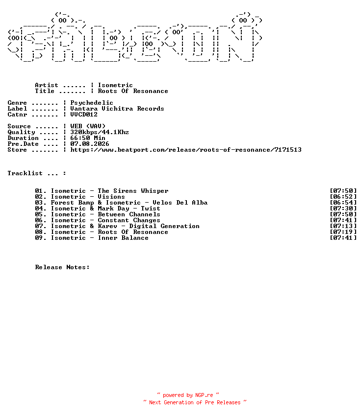 NFO for the release Isometric-Roots_Of_Resonance-(VVCD012)-WEB-2026-FALCON by FALCON
