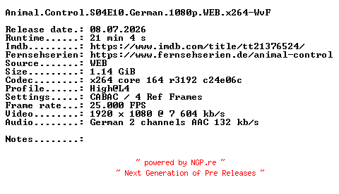 NFO for the release Animal.Control.S04E10.German.1080p.WEB.x264-WvF by WvF
