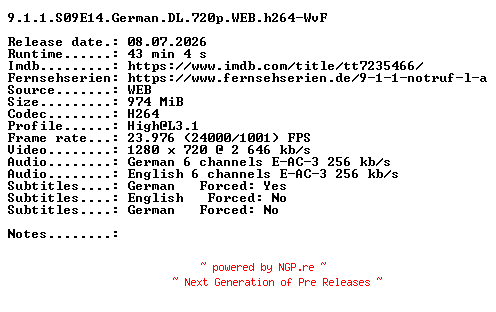 NFO for the release 9.1.1.S09E14.German.DL.720p.WEB.h264-WvF by WvF