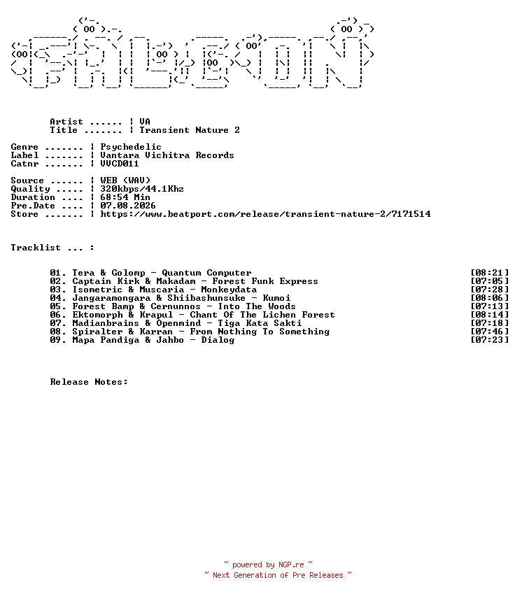 NFO for the release VA-Transient_Nature_2-(VVCD011)-WEB-2026-FALCON by FALCON