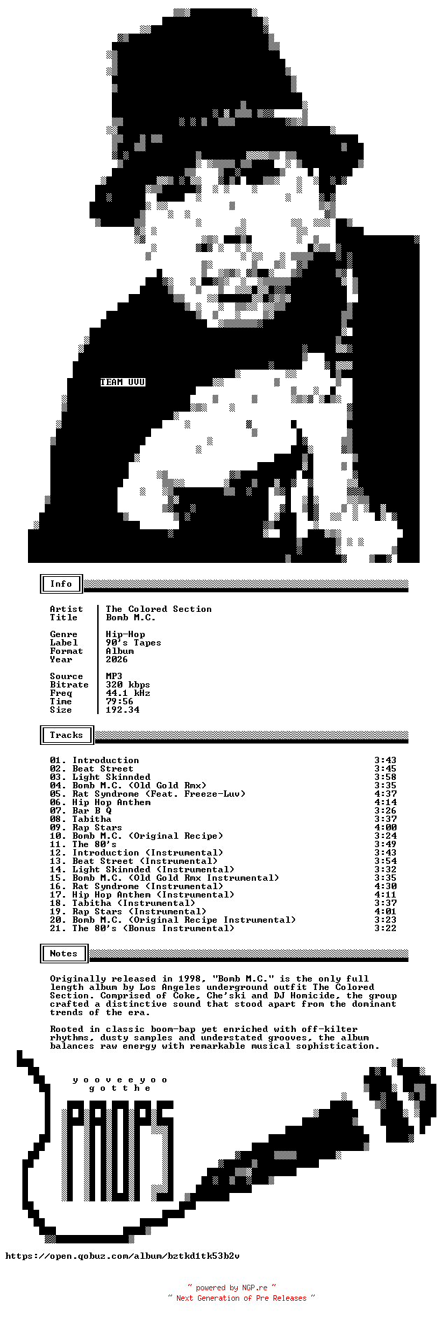 NFO for the release The_Colored_Section-Bomb_M.C.-Reissue_Deluxe_Edition-WEB-2026-UVU by UVU
