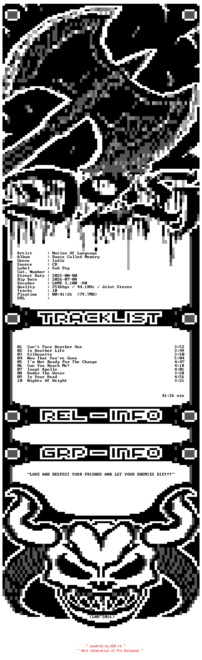 NFO for the release Nation_Of_Language-Dance_Called_Memory-CD-2025-D2H by D2H