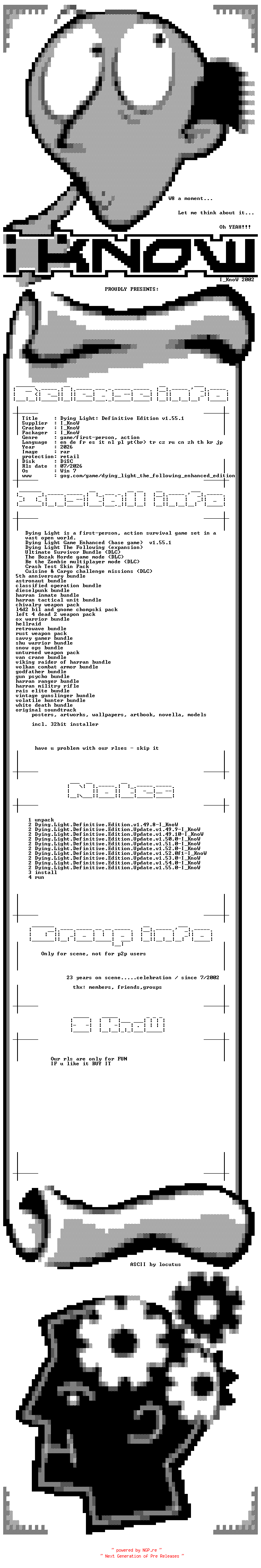 NFO for the release Dying.Light.Definitive.Edition.Update.v1.55.1-I_KnoW by I_KnoW