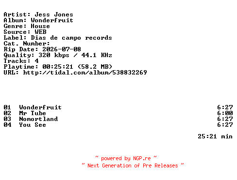 NFO for the release Jess_Jones-Wonderfruit-EP-WEB-2026-ZLS by ZLS