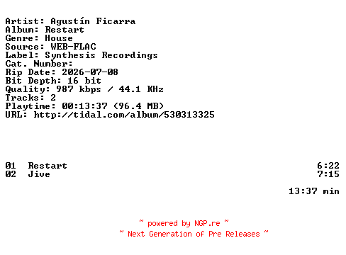 NFO for the release Agustin_Ficarra-Restart-16BIT-WEB-FLAC-2026-HFC by HFC