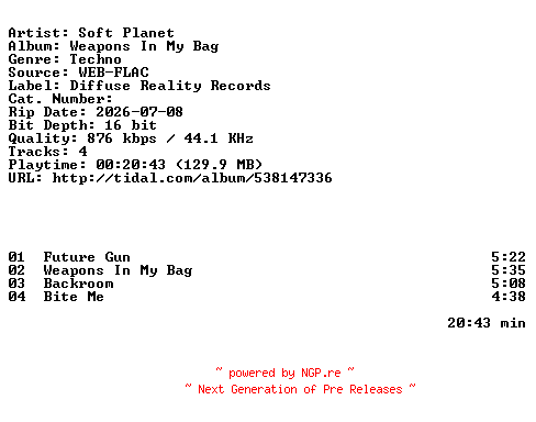 NFO for the release Soft_Planet-Weapons_In_My_Bag-16BIT-WEB-FLAC-2026-HFC by HFC