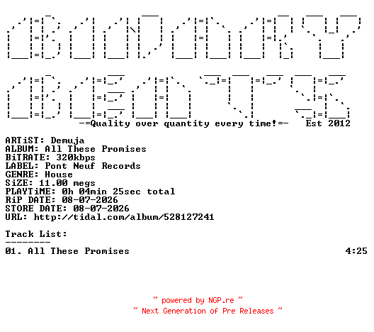NFO for the release Demuja-All_These_Promises-(PNC010BTI03)-SINGLE-WEB-2026-BB by BB