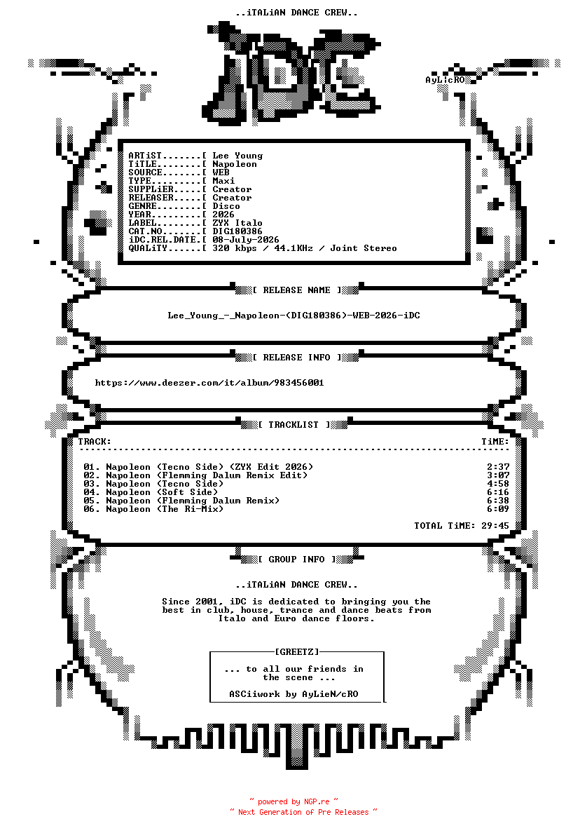 NFO for the release Lee_Young_-_Napoleon-(DIG180386)-WEB-2026-iDC by iDC