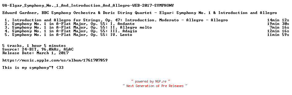NFO for the release VA-Elgar_Symphony_No._1_And_Introduction_And_Allegro-WEB-2017-SYMPHONY by SYMPHONY