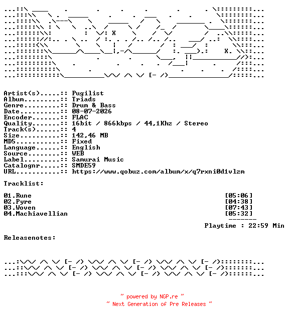 NFO for the release Pugilist-Triads-SMDE59-16BIT-WEB-FLAC-2026-WAVED by WAVED