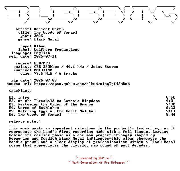 NFO for the release Ancient_North-The_Woods_of_Samael-WEB-2025-BLEEDiNG by BLEEDiNG