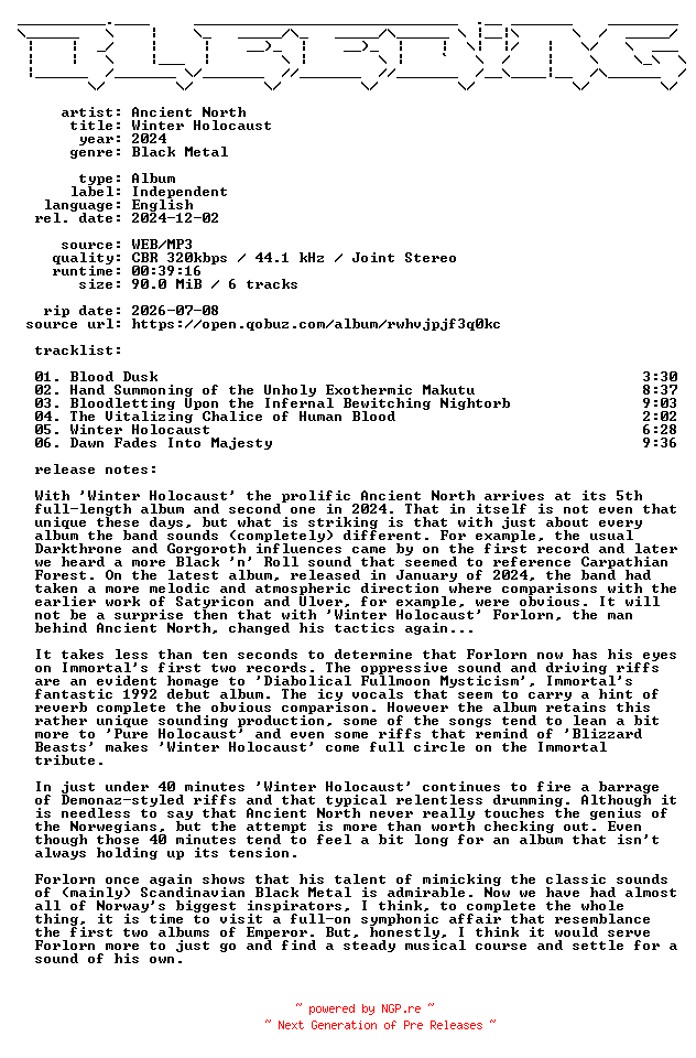 NFO for the release Ancient_North-Winter_Holocaust-WEB-2024-BLEEDiNG by BLEEDiNG