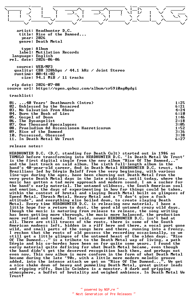 NFO for the release Headhunter_DC-Rise_of_the_Damned-WEB-2026-BLEEDiNG by BLEEDiNG