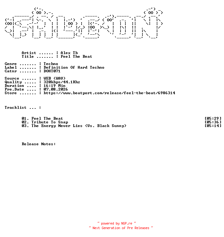 NFO for the release Alex_TB-Feel_The_Beat-(DOHT071)-WEB-2026-FALCON by FALCON