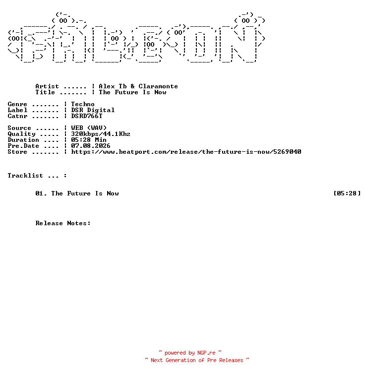 NFO for the release Alex_TB_And_Claramonte-The_Future_Is_Now-(DSRD766T)-SINGLE-WEB-2025-FALCON by FALCON