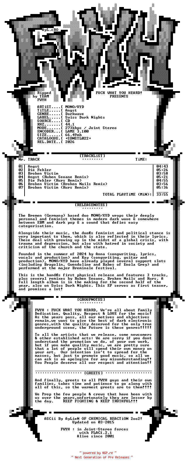 NFO for the release MONOXYD-Angst-Limited_Edition-CD-2026-FWYH by FWYH