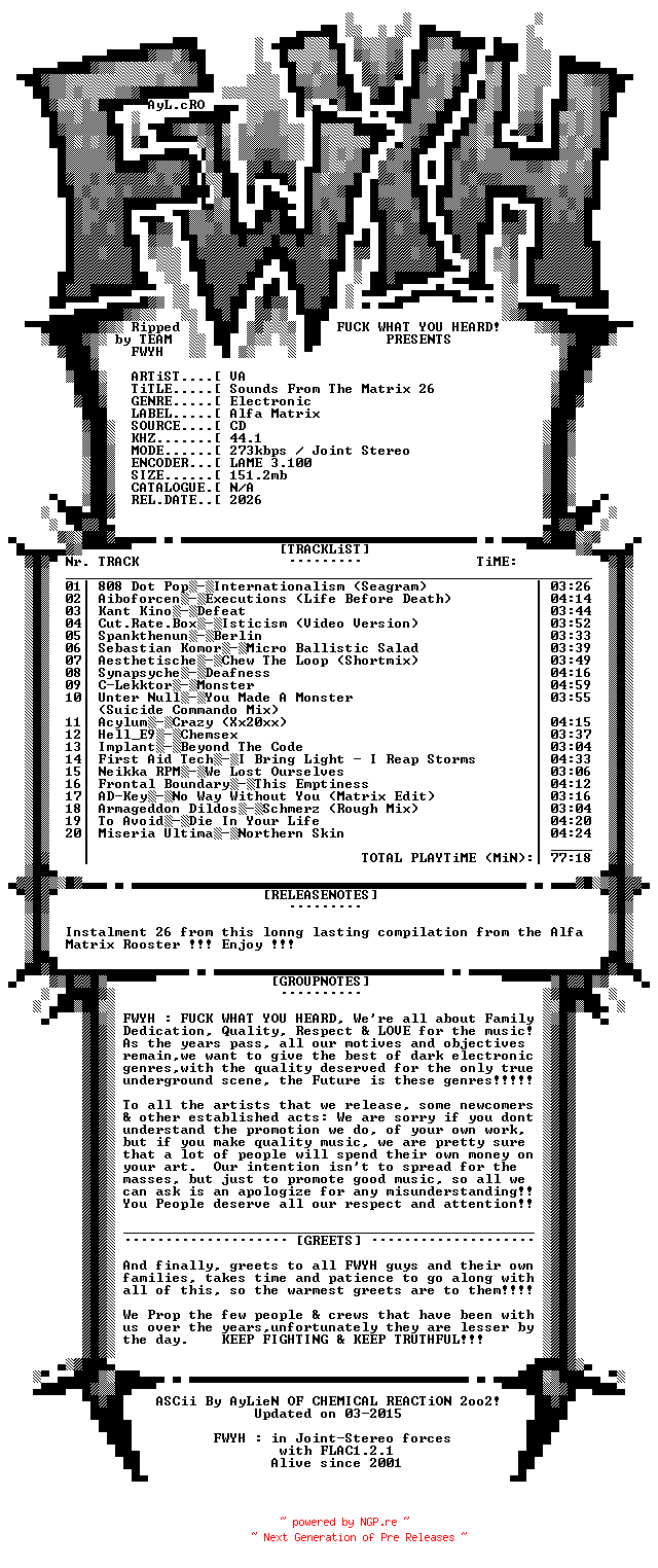 NFO for the release VA-Sounds_From_The_Matrix_26-CD-2026-FWYH by FWYH