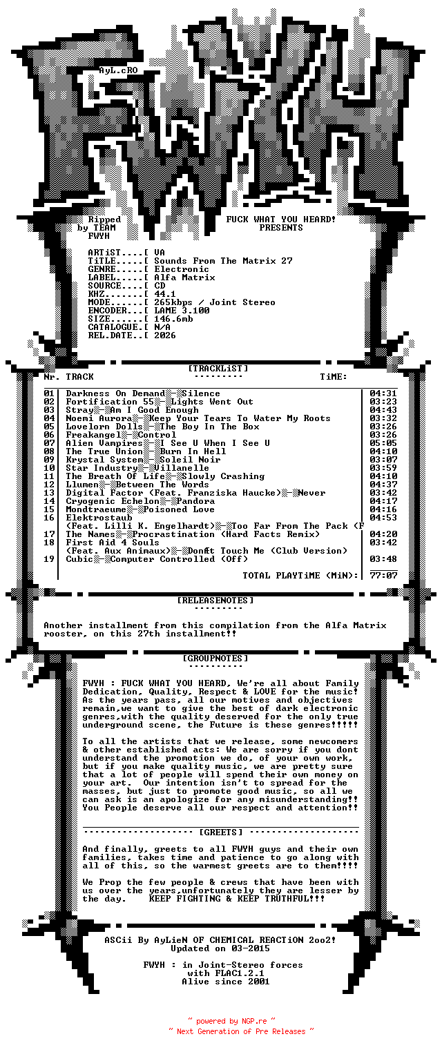 NFO for the release VA-Sounds_From_The_Matrix_27-CD-2026-FWYH by FWYH