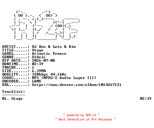 NFO for the release DJ_Ken_and_Leto_and_Kim-Otage-SINGLE-WEB-FR-2026-AZF by AZF