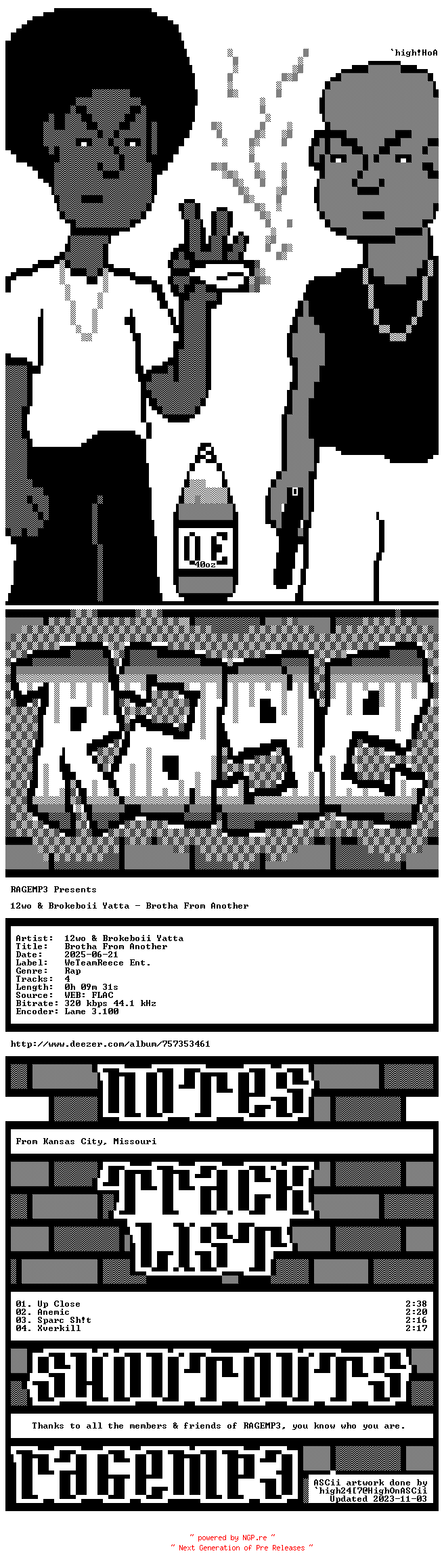 NFO for the release 12wo_And_Brokeboii_Yatta-Brotha_From_Another-EP-WEB-2025-RAGEMP3 by RAGEMP3
