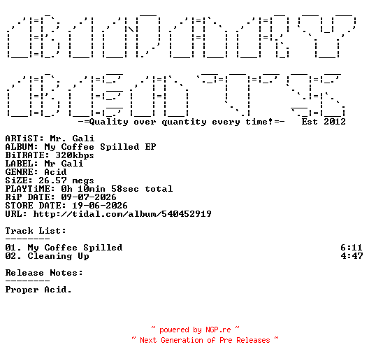 NFO for the release Mr._Gali-My_Coffee_Spilled_EP-WEB-2026-BB by BB