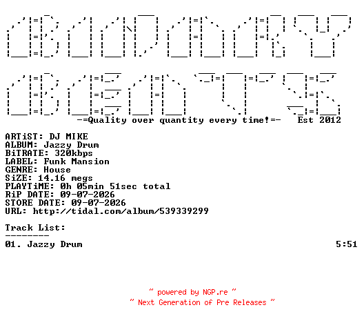 NFO for the release DJ_MIKE-Jazzy_Drum-(FM369)-SINGLE-WEB-2026-BB by BB