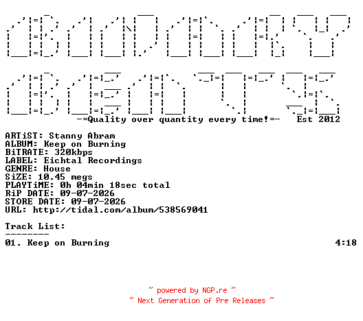 NFO for the release Stanny_Abram-Keep_On_Burning-(EICH369)-SINGLE-WEB-2026-BB by BB