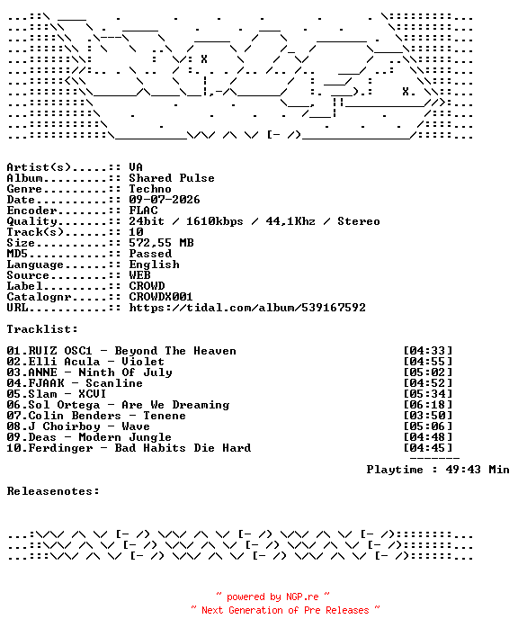 NFO for the release VA-Shared_Pulse-CROWDX001-24BIT-WEB-FLAC-2026-WAVED by WAVED