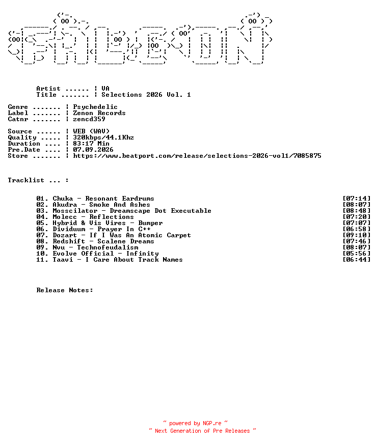 NFO for the release VA-Selections_2026_Vol._1-(Zencd359)-WEB-2026-FALCON by FALCON