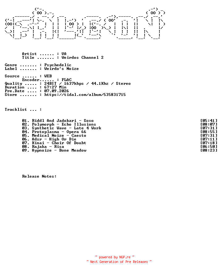 NFO for the release VA-Weirdos_Channel_2-24BIT-WEB-FLAC-2026-FALCON by FALCON